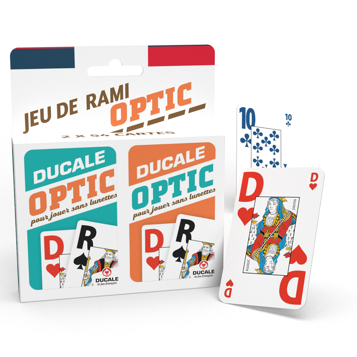 2 jeux de 54 cartes pour Rami, dos rouge et bleu